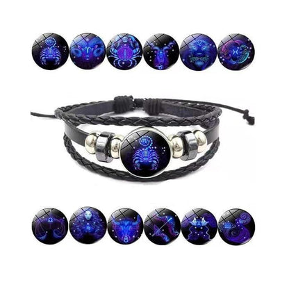 100% Original असली) - Zodiac Sign Black Leather Adjustable Bracelet