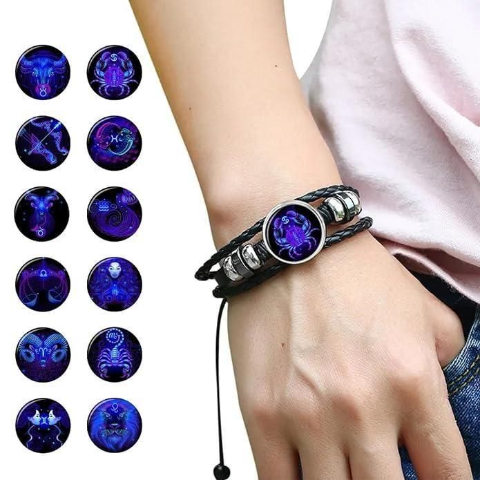 100% Original असली) - Zodiac Sign Black Leather Adjustable Bracelet