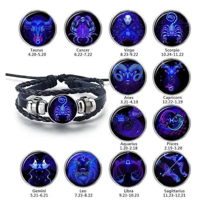 100% Original असली) - Zodiac Sign Black Leather Adjustable Bracelet